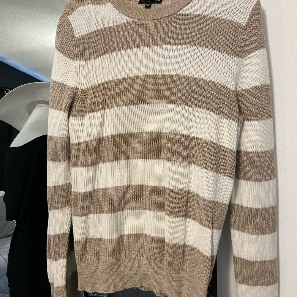 Express Beige and White Knit Sweater